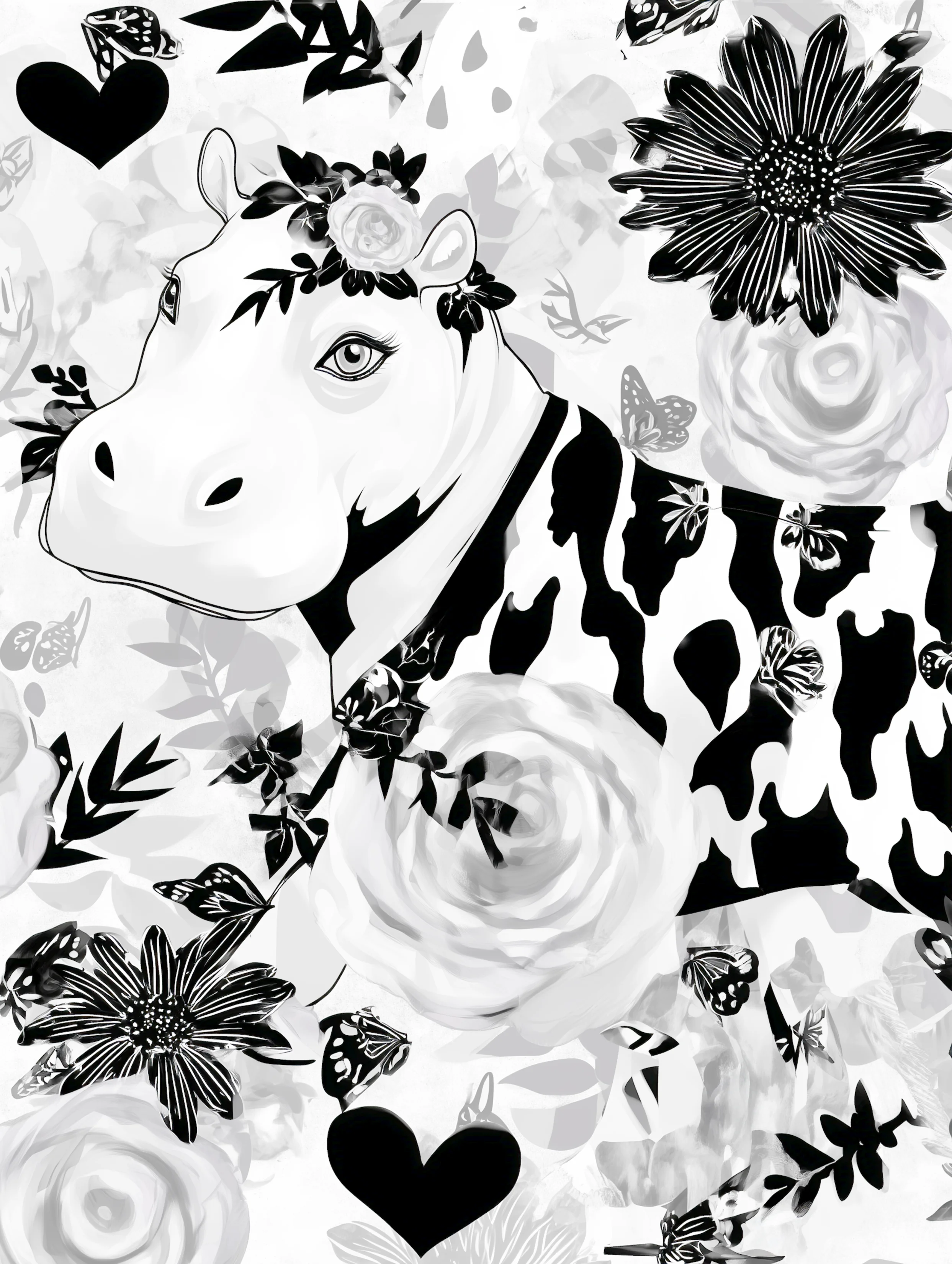 Free printable hippo coloring page featuring standing sideways hippo